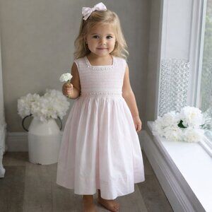 Strasburg Dress Pink Hand Smocked Embroidery 100% Cotton Sleeveless RARE FIND